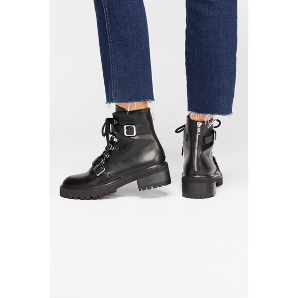 Free People Black Vegan Combat Lace Up Boots Women's Size 5 New In Box - Picture 3 of 3